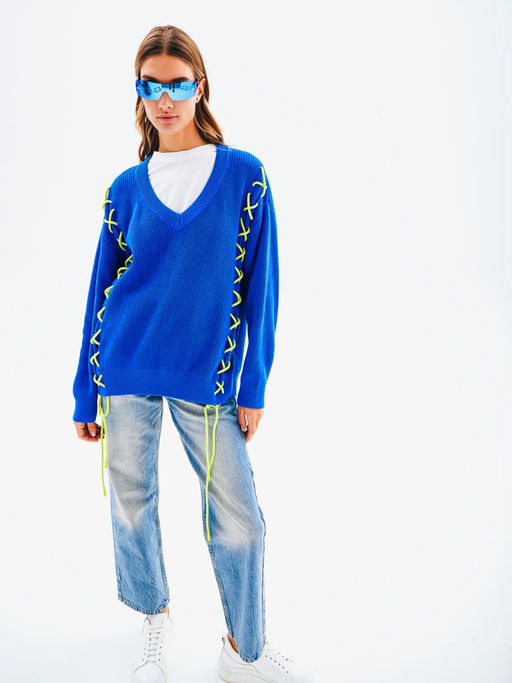 Пуловер женский ZZ-01005 l.blue/yellow