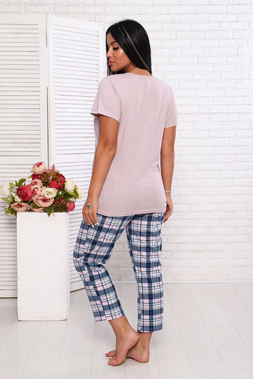 Костюм с брюками, принт, розово-бежевый (935-1)