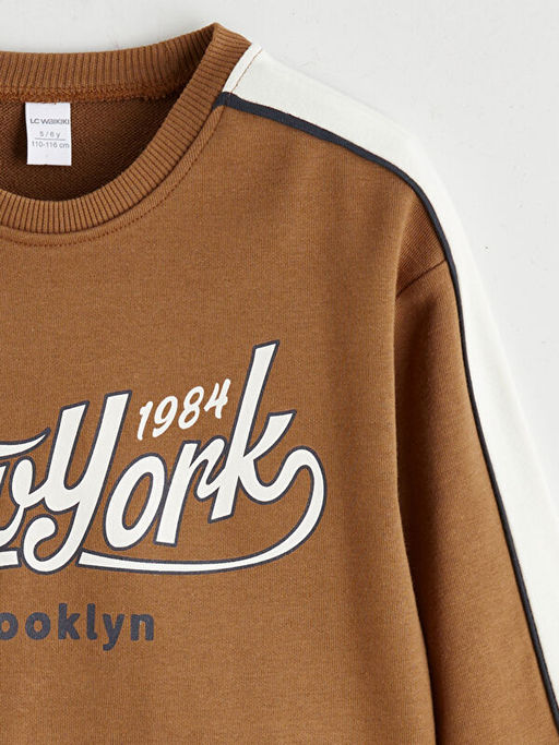 Bisiklet Yaka New York Bask?l? Erkek ?ocuk Sweatshirt