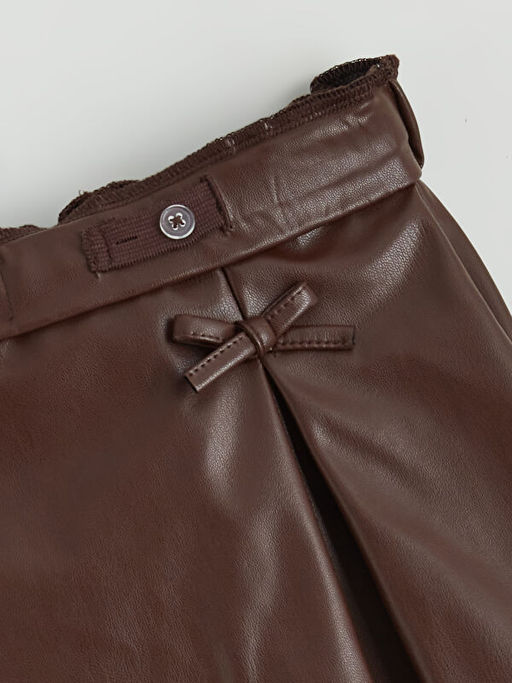 Beli Lastikli Deri G?r?n?ml? Pileli K?z ?ocuk Etek