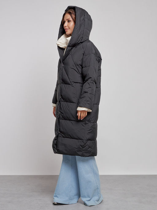 Пальто утепленное молодежное зимнее женское черного цвета 52393Ch - Mtforce фото 7