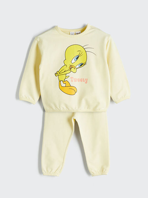 Tweety Bask?l? K?z Bebek Sweatshirt ve E?ofman Alt 2li