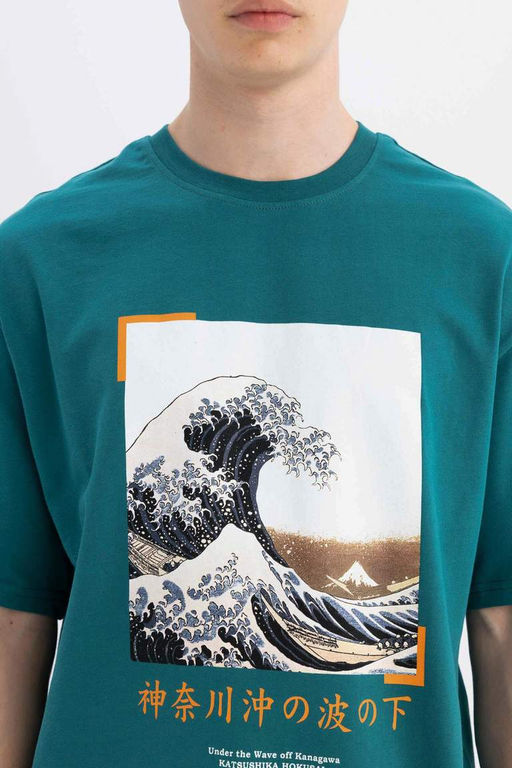 Футболка Art Hokusai Comfort Fit с круглым вырезом и короткими рукавами - Defacto фото 4