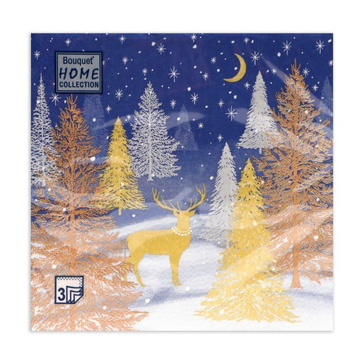 Цена за 3 шт. Салфетки новогодние бумажные Home Collection «Золотой олень в зимнем лесу», 3 слоя, 33х33 см, 20 шт