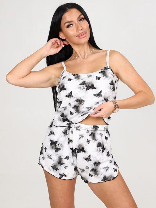 732 ПИЖАМА ЖЕНСКАЯ (топ) (Бабочки на белом) - А-дина фото 2