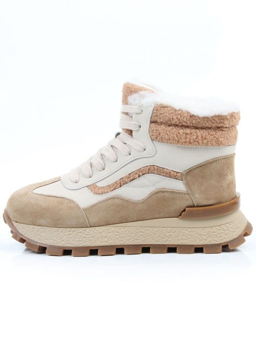 04-WG042-2M BEIGE/WHITE Кроссовки зимние женские (натуральная кожа, натуральная замша, 100% шерсть)