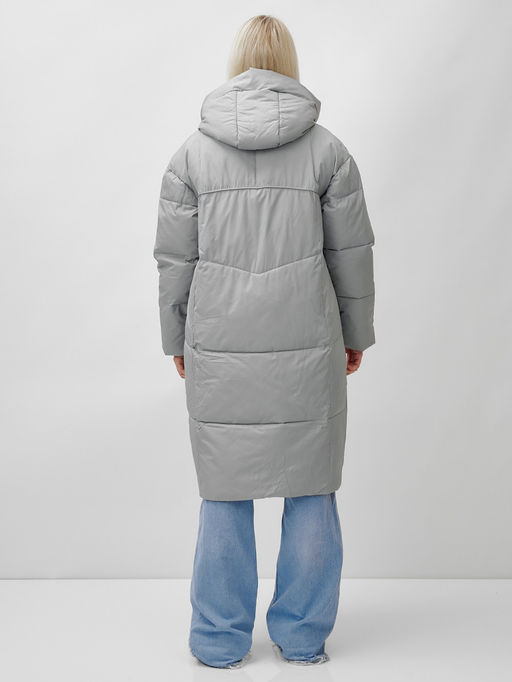 Пальто летучая мышь женское с капюшоном зимнее серого цвета 9616Sr - Mtforce фото 5