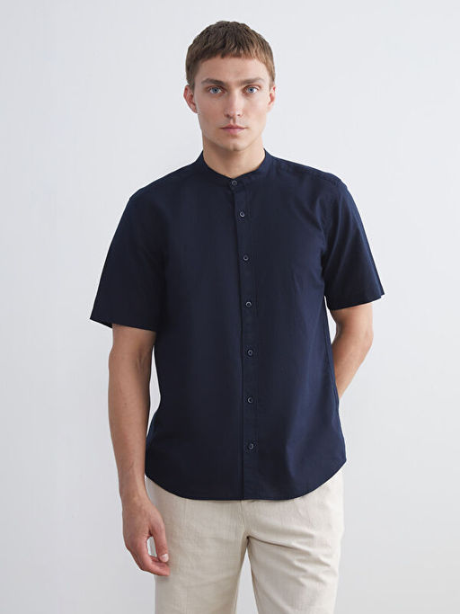 Regular Fit Hakim Yaka Keten Kar???ml? Erkek G?mlek
