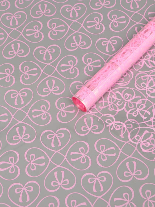 Плёнка для цветов «Бантики», прозрачная/розовая, 0.6×9.3±5% м, 40 мкм, 200 г