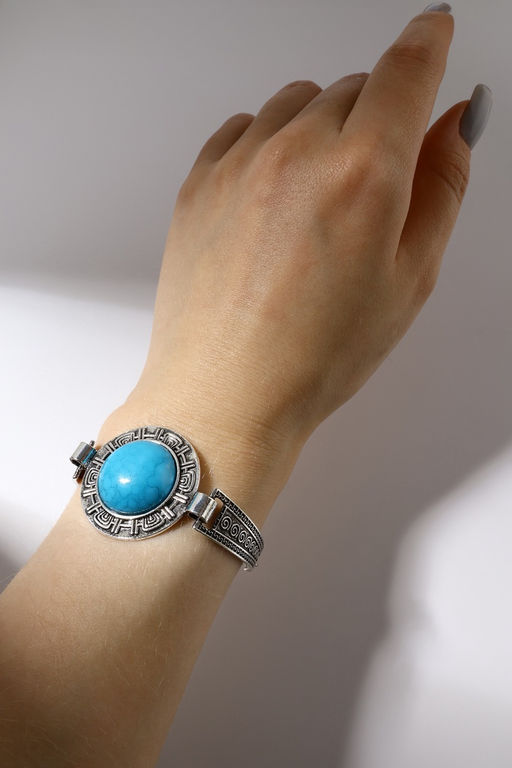 Браслет ассорти «Бирюзовый мир» круг, цвет голубой в серебре, L=19 см