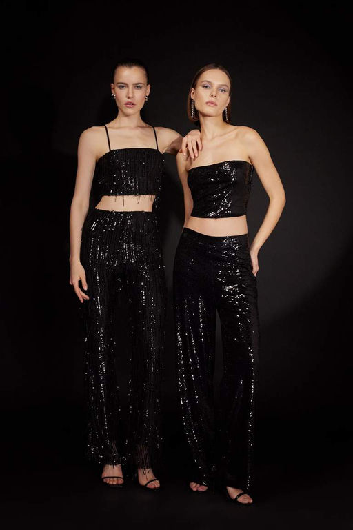 Стандартные черные брюки с пайетками Flayer с нормальной талией - Defacto фото 7