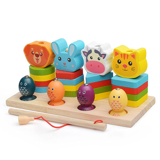 Игра логическая-Пирамидка "Милые зверята" с рыбалкой, в пакете