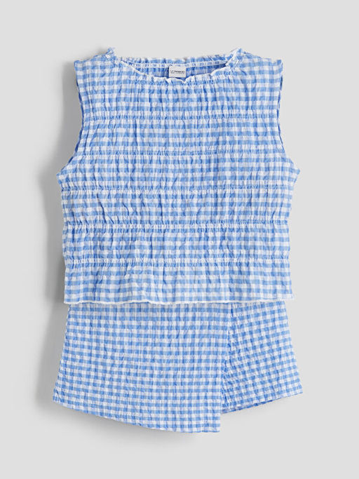 Bisiklet Yaka Ekose K?z ?ocuk Bluz ve ?ort Etek