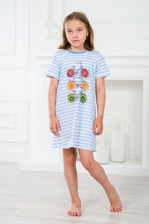 Ночная сорочка детская из кулирки с коротким рукавом Fruits&bikes голубой - Амадэль фото 2