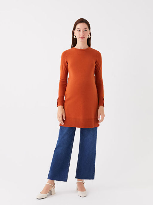 Bisiklet Yaka D?z Uzun Kollu Hamile Triko Tunik