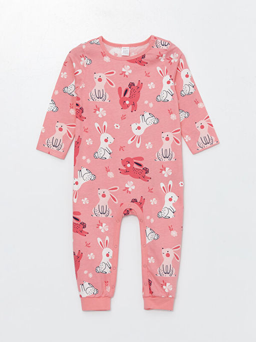 Bisiklet Yaka Uzun Kollu Bask?l? K?z Bebek Tulum