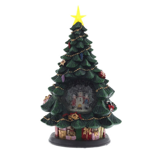 Фигур декор в стекл шаре "Елка и Снеговик" (подсв,муз, вьюга, AAх3 н/п), D 10 см, L19,5 W19,5 H35 см