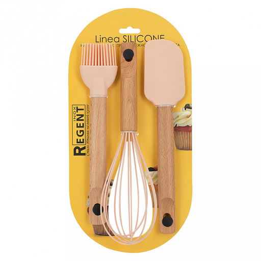Кухонный набор Linea Silicone 3 предмета: лопатка 25,5х5,3х1,3см, кисть 23,6х5х1,5см, венчик 25,1х6,5х6,5см, бук, силикон, розовый, Regent (Китай) - Домашняя мода фото 5