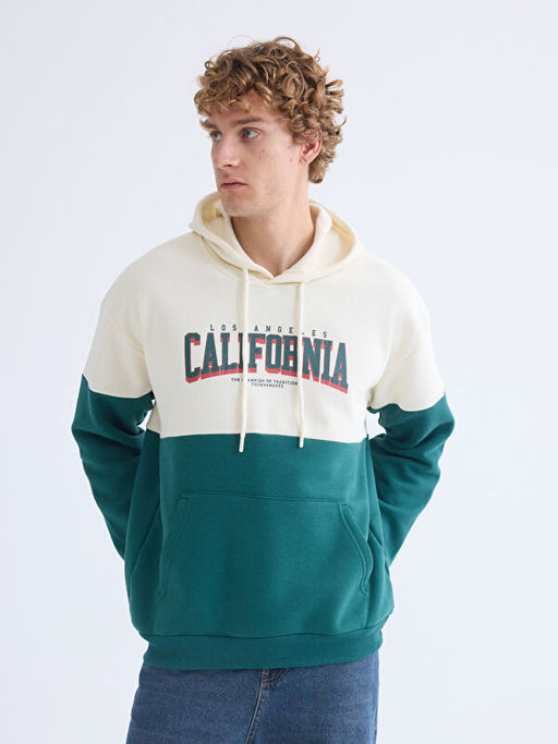 Uzun Kollu Bask?l? Erkek Hoodie