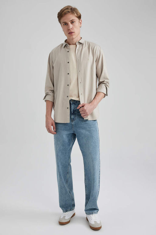 Хлопковая рубашка обычного кроя с длинными рукавами - Defacto фото 2