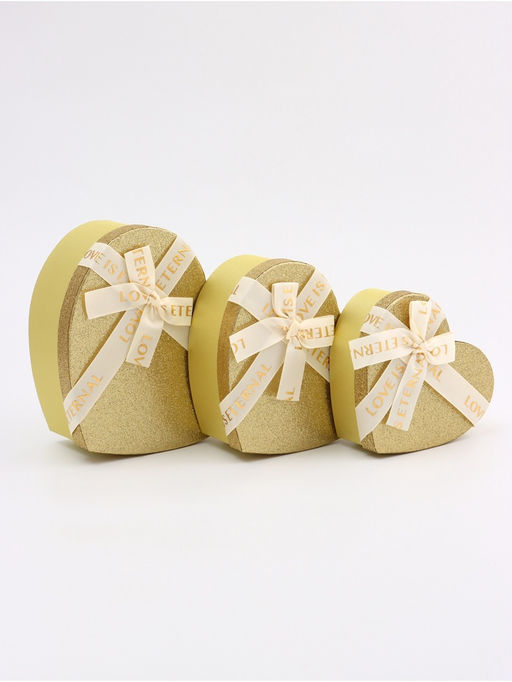 Набор подарочных коробок сердце 3 в 1, золото с бантом Любовь вечна, 22?20?9; 18.5?17?7.5; 16?14?6 см