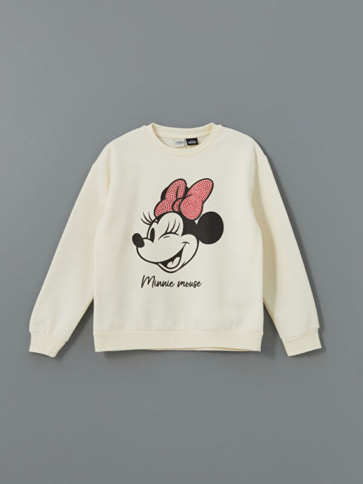 Bisiklet Yaka Minnie Mouse Bask?l? K?z ?ocuk Sweatshirt