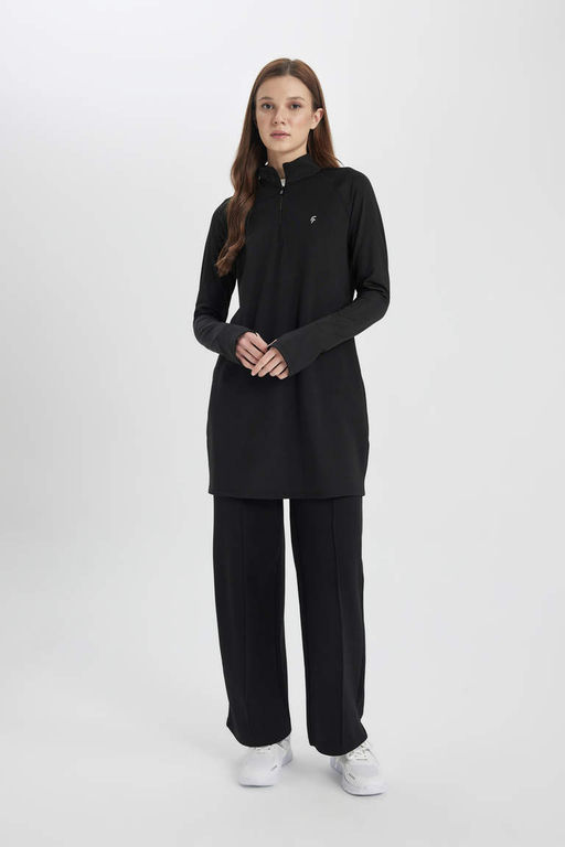 DeFactoFit Длинная футболка с воротником-стойкой и принтом в стиле спортсмен с длинными рукавами  фото 2