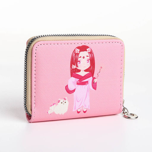 Кошелёк на молнии, отдел для карт, для монет, розовый