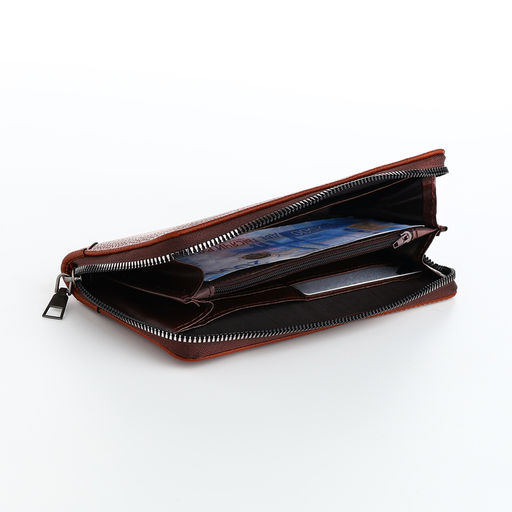 Портмоне мужское на молнии, отдел для карт, монет, коричневое