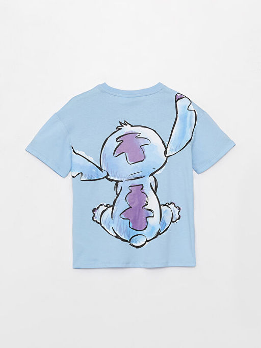 Bisiklet Yaka Lilo ve Stitch Bask?l? K?sa Kollu K?z ?ocuk Ti??rt - Waikiki фото 2