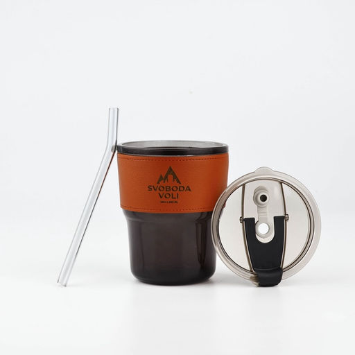 Стакан стеклянный с чехлом и трубочкой «Свобода воли», 400 мл