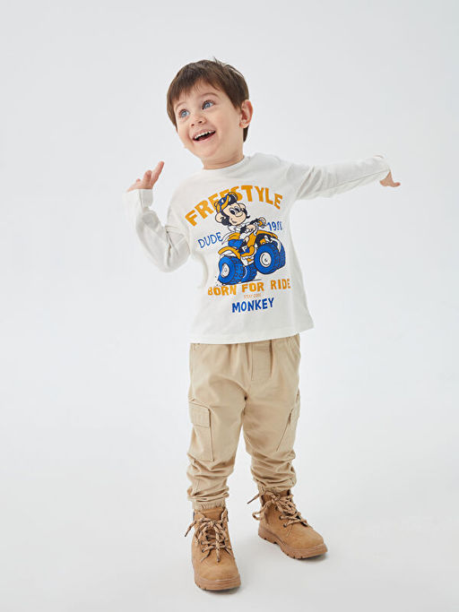 Bisiklet Yaka Nostaljik Maymun Bask?l? Erkek Bebek Ti??rt - Waikiki фото 2