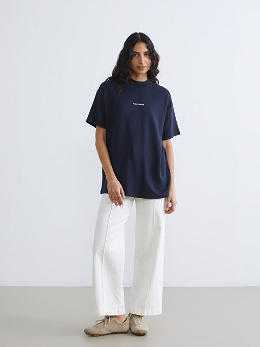 Bisiklet Yaka Bask?l? Kad?n Ti??rt