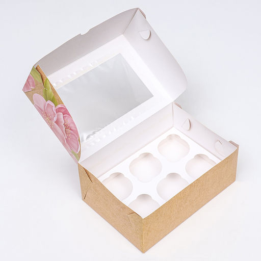 Коробка для 6 капкейков с окном «С 8 марта», 25×17×10 см