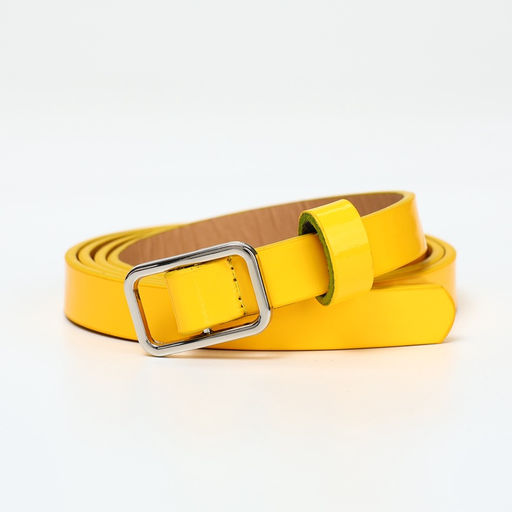 Ремень женский тонкий, 110×1.3 см, прямоугольная пряжка металл, серебристая, жёлтый