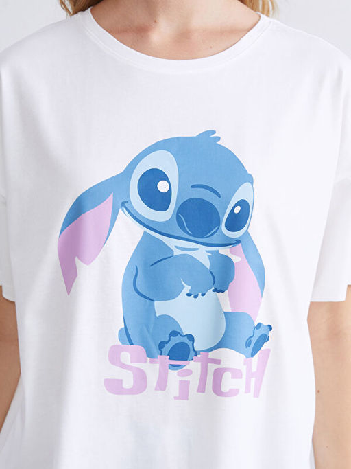 Bisiklet Yaka Stitch Bask?l? Kad?n Pijama Tak?m?