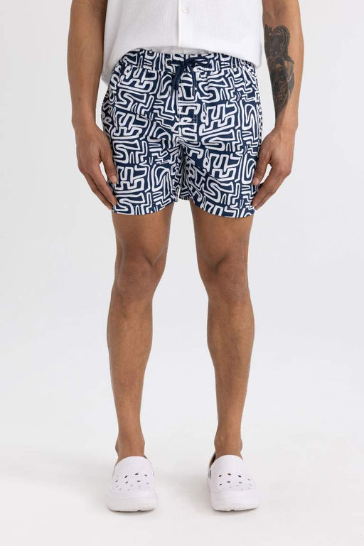 Короткие шорты для плавания на сетчатой подкладке с рисунком - Defacto фото 4