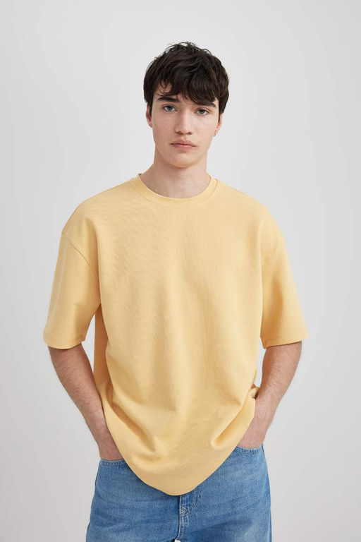 Футболка оверсайз с круглым вырезом из плотной ткани с короткими рукавами - Defacto фото 3