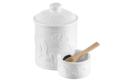 Банка д/соли 500 мл 15,5*10*14,5 см "Птички на ветке" с деревянной ложкой и крышкой