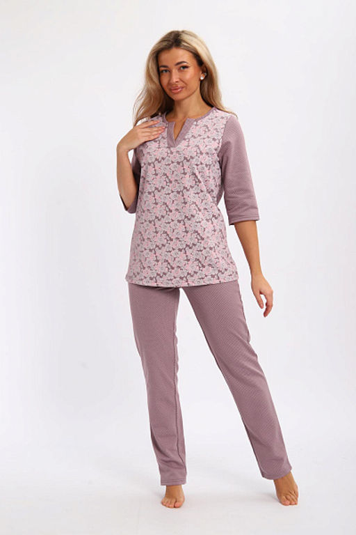 Пижама с брюками футер с начёсом (01059, кофе)