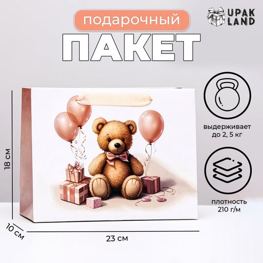 Пакет ламинированный горизонтальный «Медвежонок», 23×18×10 см