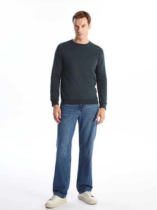Bisiklet Yaka Uzun Kollu Erkek Kal?n Sweatshirt