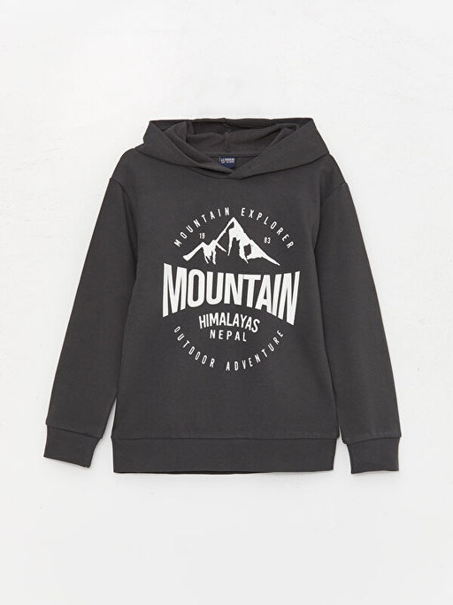 Bask?l? Uzun Kollu Erkek ?ocuk Hoodie ve E?ofman Alt? - Waikiki фото 2