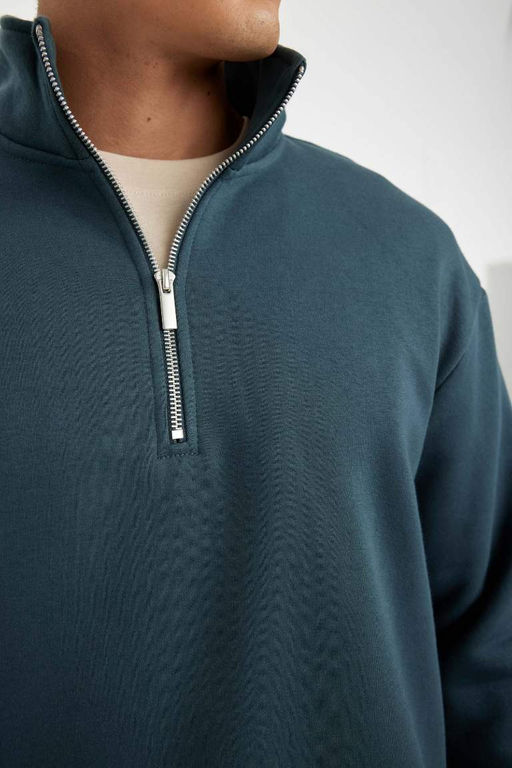 Толстая толстая толстовка на молнии и воротнике-стойке Comfort Fit - Defacto фото 4