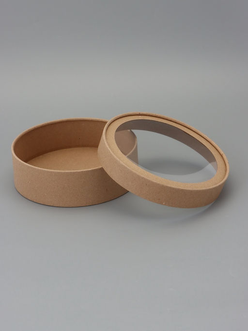 Коробка круглая подарочная завальцованная с окном, крафт, 18×6 см