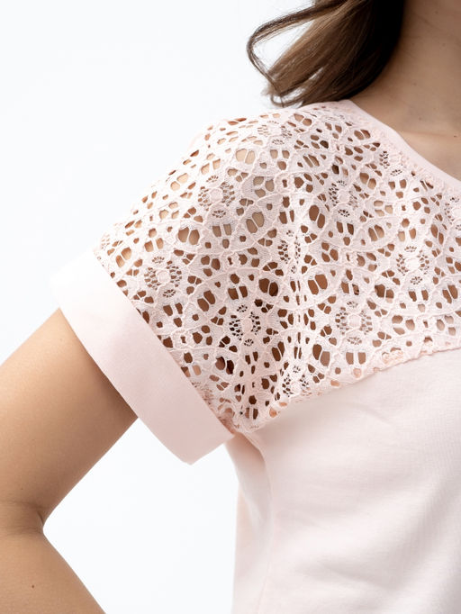 ВИДЕООБЗОР . Футболка с кружевом .арт.180-12,персиковая - Binita фото 7