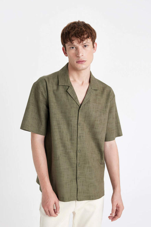 Хлопковая рубашка с короткими рукавами и воротником-поло Relax Fit - Defacto фото 3