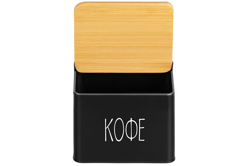 Емкость для хранения 1,5 л 14*11*11 см Кофе с откидной бамбуковой крышкой, черная - Elan gallery фото 5