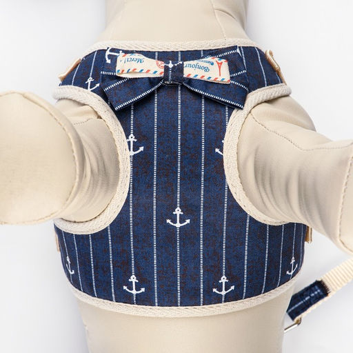 Комплект с мягкой шлейкой Якорь, размер L, поводок 120 х 1,5 см, ОГ 42-76 см, синий - Пижон фото 6