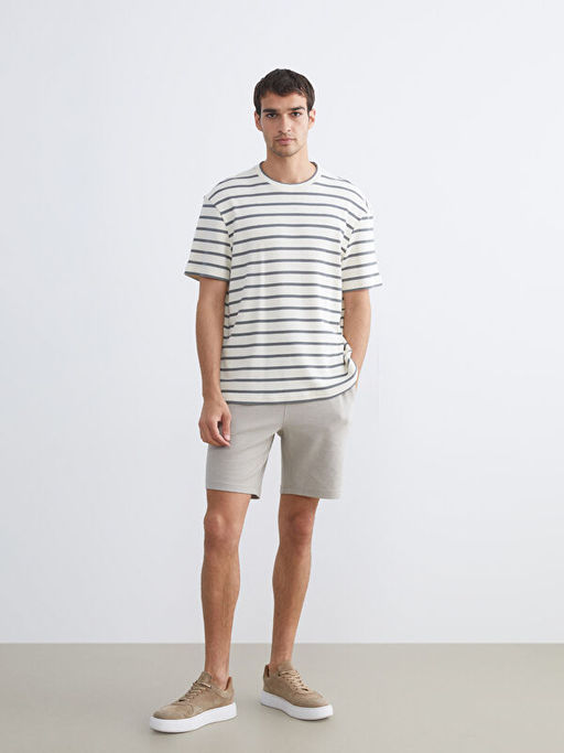 Bisiklet Yaka ?izgili Penye Erkek Ti??rt